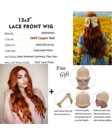 SereneWig 360# Brick Red Synthetic Lace Front Wig - Long 22 Heat-Resistant Red Wig for Women | Drag Queen Style - Buy Online on GoSupps.com