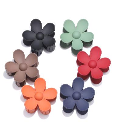 Big Hair Claw Clips Matte Flower Hair Clips Non Slip Cute Hair Catch Barrettes Jaw Clamps 6 Colors for Medium Thick Hair Women Girls 6PCS Holiday Gifts A:Khaki, Green, Orange, Dark blue,Red, Black