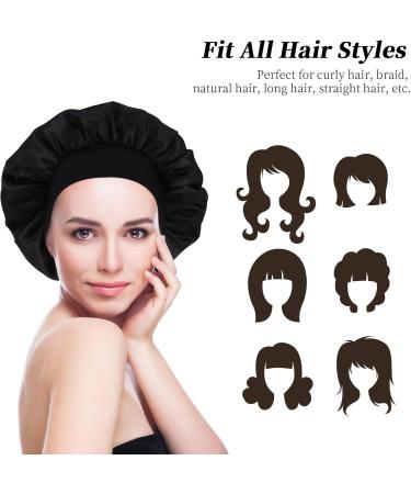 2 Pcs Satin Bonnet Sleep Cap Silk Day and Night Sleep Caps Night Bonnet Sleeping Head Cover Satin Hair Bonnet Elastic Band Chemo Cap for Curly Hair Women Black Natural Braids - Buy Online on GoSupps.com