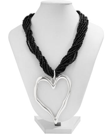 Shop Oralgo's Fashionable Multi-Layered Pearl Chok & Large Metal Heart Necklace - Statement Jewelry in Gold & Alloy - Buy Online on GoSupps.com