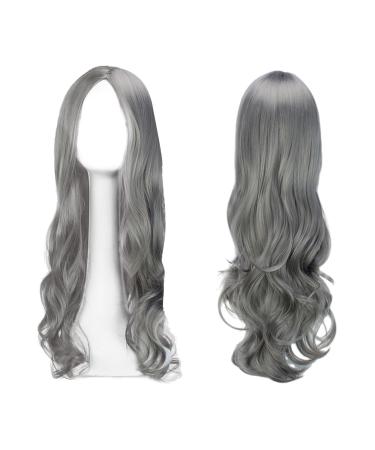 Euppsiiu Long Wavy silver gray wig for women girls 27 Long curly full hair wavy heat -resistant wig women cosplay costume charming wig for daily carnival (silver) - Buy Online on GoSupps.com