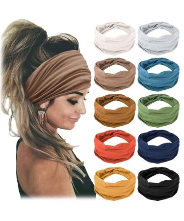 Jesries 10 PCS Women Headbands African Wide Hair Wrap Extra Turban Head Bands for Lady Large Sport Workout Stretch Non-slip Big Hair Bands Multicolor-2(pack of 10)