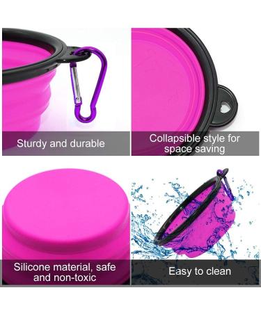 Slson 2 Pack Foldable Travel Dog Bowl - Safe & Portable Pet Bowl with Carabiners | Perfect for Cats & Dogs - 350ml - Purple & Green - Buy Online on GoSupps.com