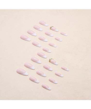 Justotry 24 Pcs Beige French Press on Stiletto False Nails with Jewels - Medium Length | Nail Glue and Almond Stick On Included | Fake Nails for Women - Buy Online on GoSupps.com