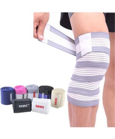 AZBUY Sports Knee Wraps (1 Pair) - Elastic Compression Bandage Brace Support for Basketball, Running, Tennis, Cross Training WODs, Gym Workout, Weightlifting, Fitness & Powerlifting (White/Grey)