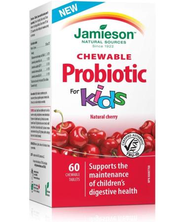 Jamieson Chewable Probiotic for Kids 5 Billion Active Cells - Natural Cherry Flavour & Vitamin D3 for Kids 400 IU - Strawberry Flavour Chewable Tablets + Vitamin D3 - Buy Online on GoSupps.com