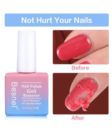 Besnel Gel Nail Polish Remover 5 Pack - Professional Non-Irritating Formula with Nail File, Cuticle Pusher - Quick, Easy Gel Polish Removal without Foil Soaking - 1 Fl Oz - Buy Online on GoSupps.com