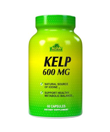Alfa Vitamins Kelp 600mg Capsules with Iodine 600mcg for a Healthy Digestive System and Weight Function - 60 Capsules