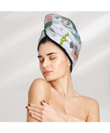 Super Absorbent Turtle & Sea Life Microfiber Hair Towel Wrap for Women - Quick Dry Coral Velvet Cap for Long Curly & Thick Hair - Buy Online on GoSupps.com