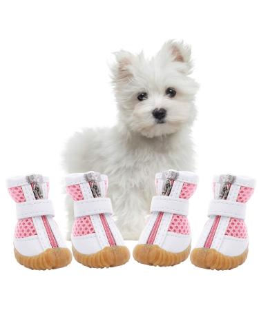 AOFITEE Mesh Dog Shoes Dog Boots Breathable Dog Shoes for Small Dogs Waterproof Puppy Booties Sandals with Anti-Slip Sole and Zipper Dog Shoes for Hot Pavement Durable Pet Paw Protector Small (Pack of 4) Pink