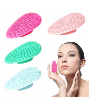 4 PCS Silicone Face Exfoliator Scrubber - Manual Facial Cleansing Brush Easy Cleanse Daily Oil  Dirt - Deep Skin Pore Exfoliation Massaging & Stimulate for All Skin Type