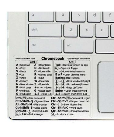 SYNERLOGIC Chrome OS Reference Keyboard Shortcut Sticker - No-Residue Vinyl - Size 3"x2.4" for Any Brand Chromebook Laptop Running Chrome OS (Clear) 1 Clear