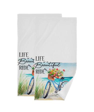 Lhammer Vintage Bicycle Bathroom Hand Towels Summer Quote Kitchen Dish Towel Fingertip Guest Towel Washcloths for Hotel Spa Home Holiday Decoration Sports Gym Yoga Shower Soft Absorbent Color01