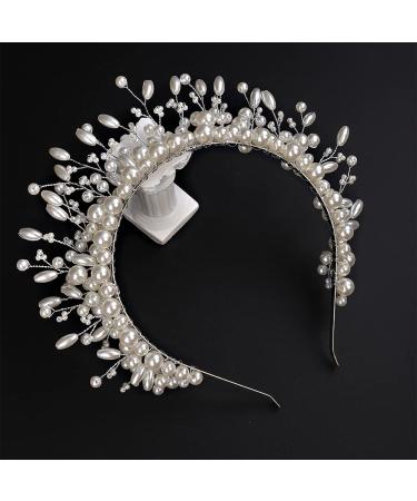 YERTTER Vintage Wedding Pearl Beads Crystal Tiara Hair Crown - Handmade Bride Hair Band for Wedding Prom - White - Buy Online on GoSupps.com