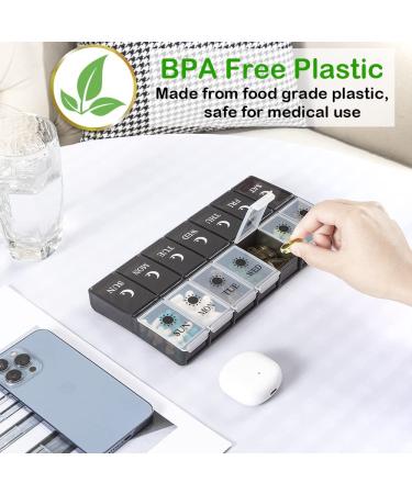 ADBEIS Weekly Pill Organizer 2 Times a Day | 7 Day AM PM Pill Box with Push Button Design - White and Black - Buy Online on GoSupps.com