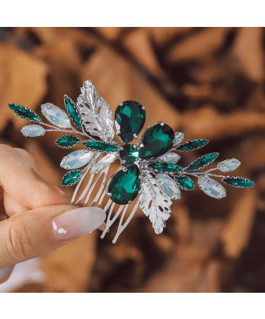 IYOU Bridal Wedding Hair Comb Green Crystal Hair Pieces Prom Bride Wedding Side Combs Hair Accessories for Women