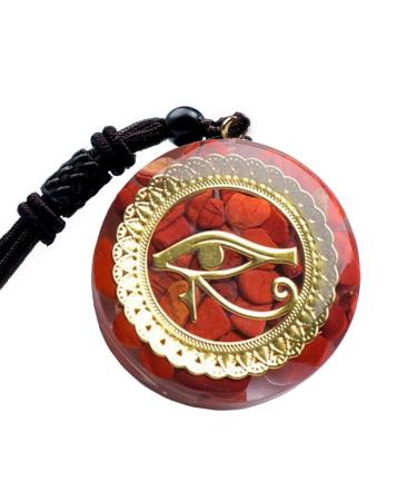 Sinymilk Eye of Horus/Eye of Ra Energy Orgonite Amulet Healing Reiki Yoga Meditation Necklace (red Jasper)