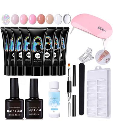Sttoce Poly Nail Gel Kit Polygel Builder Nail Kit with 8 Colours UV Gel 100 Nail Extension Shapes Mini UV Lamps Nail Files Brushes for Nail Manicures Beginners Starter Kit DIY at Home