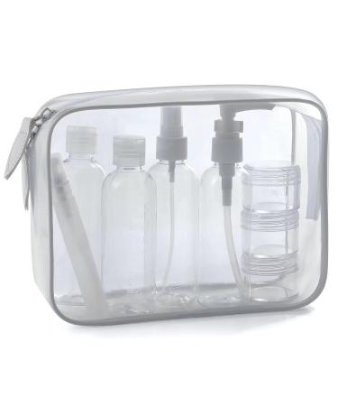 MOCOCITO Toiletry Bag Women & Men | Clear Toiletry Bag |Toiletry Bag Set with 8 Bottles(max.3.4oz/100ml) 1 Flight Security Liquid Bag(20cm x 20cm) Approved by EU & UK Hand Luggage Regulations(White) White Travel Bottles Set +1 Flight Liquid Bag