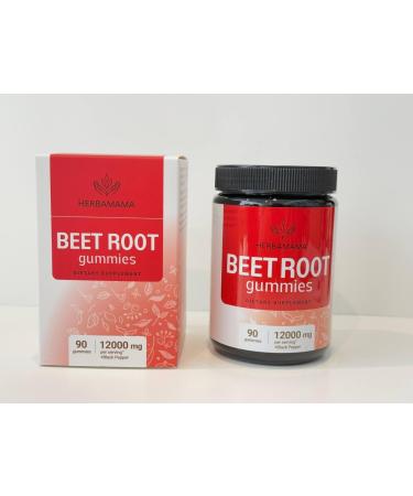 HERBAMAMA Beet Root Gummies - 12000mg Red Beets with Black Pepper Extract for Overall Support - Vegan Non-GMO Antioxidant Supplement - 90 Pectin-Based Strawberry-Flavored Chews - Buy Online on GoSupps.com