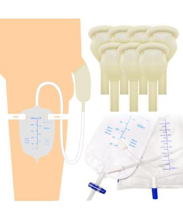 Latex Condom Catheter External self-Sealing Set 1 Premium Leg Bag tubing 1 Premium Urine Bag 7 Condoms Day and Night use Quick and Easy Drainage no backflow no Leakage (25mm/0.98inch)