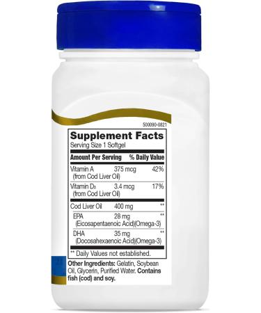 21st Century Norwegian Cod Liver Oil 400 mg 110 Softgels - Buy Online on GoSupps.com