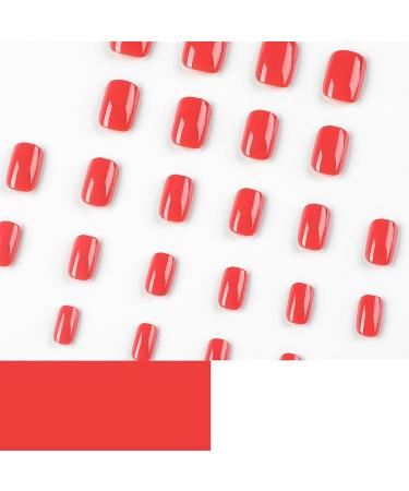 DMQ False Nails Short with Glue 24Pcs Red Press on Nails Square Fake Nails Elegant French Red Nail Tips Full Cover Stick on Nails for Women Girls Nails Art Red Short - Buy Online on GoSupps.com