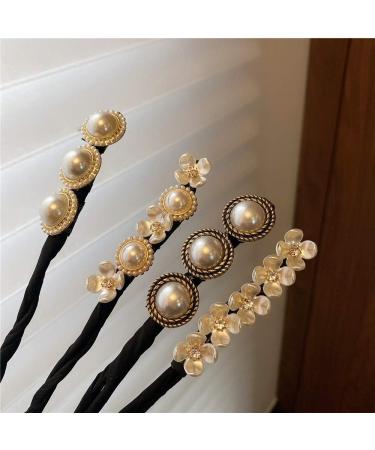 Flower Pearl Hair Bun Maker Set - Lazy Hairstyle Accessories for Women and Girls - Buy Online on GoSupps.com