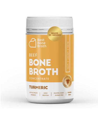 Best Bone Broth Premium Beef Bone Broth Concentrate Turmeric Flavour | Supports Joints Skin & Gut | No Hormones or Additives | Delicious Natural Flavour | Sourced from AU & NZ Beef - 25 Servings
