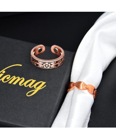 Vicmag 2PCS Copper Rings for Women | Ultra Strength Magnetic 99.99% Solid Pure Copper | Adjustable | Gift Box Included | Set of 2 Copper Leaf & Flower Rings - Buy Online on GoSupps.com