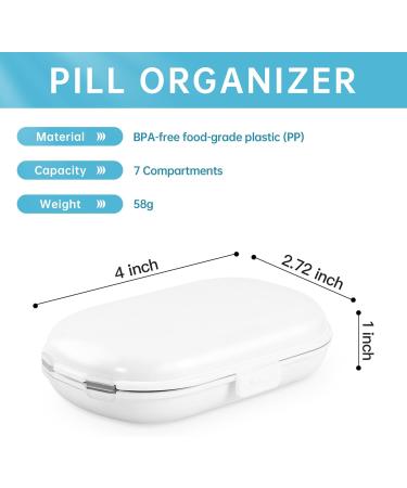 Dynippy Daily Pill Organizer - Portable 7-Compartment Pill Case for Travel | Small Vitamin & Medicine Holder in White - Buy Online on GoSupps.com