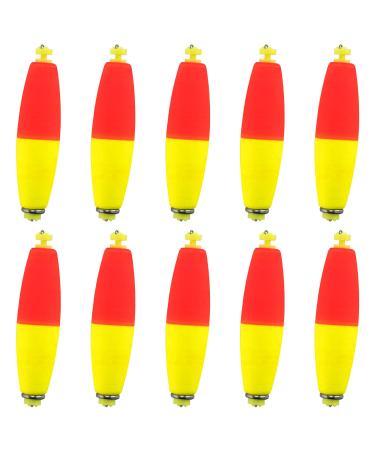 Dr.Fish 10 Pack Cigar Fishing Bobbers Weighted Snap-on Floats EVA Foam Fishing Corks Floaters Bass Trout Crappie Panfish Fly Sea Boat Fishing Red Yellow 2-1/4"-10 Pack