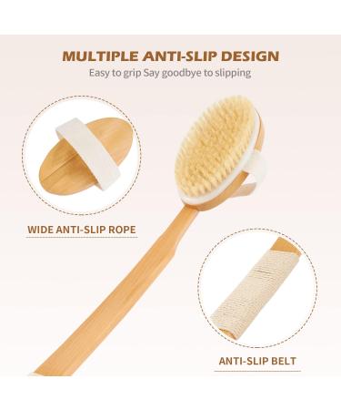Shower Back Brush - 18.2 inch Long Handle Bath Brush with 2 Heads for Men and Women - Stiff and Soft Bristles Back Scrubber - Buy Online on GoSupps.com