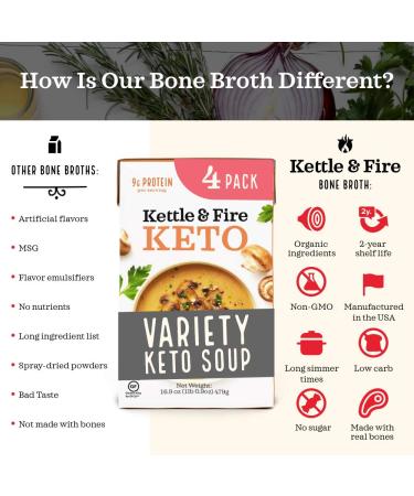 Kettle and Fire Keto Soup Variety Pack - Gluten Free, Paleo Friendly, High Protein & Collagen - 4 Pack - Buy Online on GoSupps.com