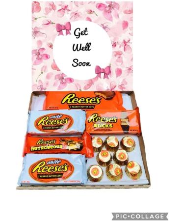 Get Well Soon Pink Reeses Nutty Peanut Butter Sweet Box Hamper Gift Present - Buy Online on GoSupps.com