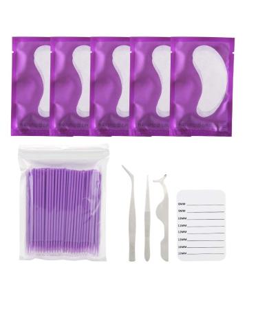 5 Pairs Under Eye Pads With Eyelash Holder Pallet and Brush and Tweezers Set Lint Lash Extension Eye Gel Patches for Eyelash Extension Eye Mask Beauty Tool Eyelash Extension Kit