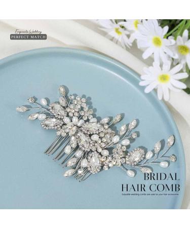 Bridal Crystal Hair Comb with Pearls | Wedding Hair Accessories for Women and Girls - Silver - Buy Online on GoSupps.com