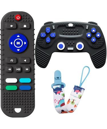 Tastlinder 2-Pack Baby Teether Toys Silicone TV Remote Control Gamepad Grip Style Soft Teething Chew Toy for Babies 3+ Months Relieve Discomfort Prevent Baby from Choking Vomiting