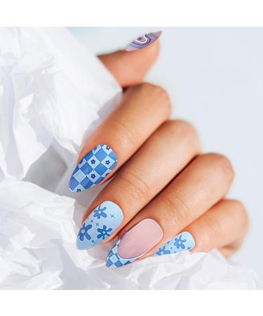 24 Pieces Of Blue Love Nail Stickers 24 Pieces Of Dark Green Wearable Nails Blue Fake Nails Fashionable Oval Nails French Fit Nails Artistic Nails Diy Nail Accessories - Buy Online on GoSupps.com