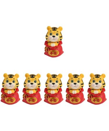 ORFOFE Kids Playset 6 Pcs Year of The Tiger Bobble Head Ornament Red Gift Cute Office Resin Children Toys Redx6pcs 6X6X9.5CMx6pcs
