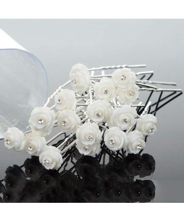 Yantu Women's Flower Hair Pins for Wedding - 20 Pcs White Bridal Hair Accessories - Buy Online on GoSupps.com