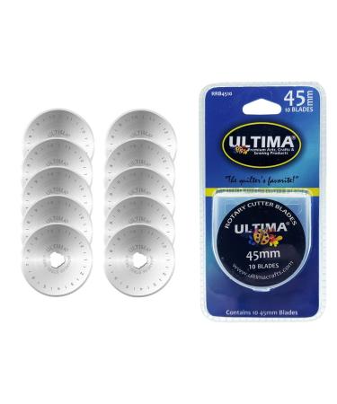 Ultima 45mm Rotary Cutter Blades  10 Blades Per Pack  Fits Most Rotary Cutters Including Fiskars, Olfa, Martelli and TrueCut  Cuts Quilting Fabric, Leather, and More