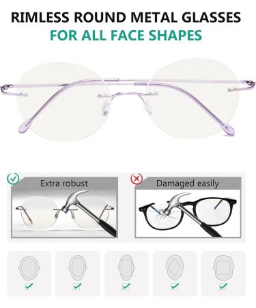 Eyekepper Frameless Progressive Blue Light Filter Reading Glasses - Multifocus Retro Round Eyeglasses for Men & Women - Purple +3.00 - Buy Online on GoSupps.com