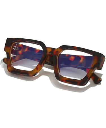 AIEYEZO Square Thick Frame Glasses for Women Men Fashion Blue Light Glasses Trendy Chic Computer Eyeglasses (Tortoise) Tortoise 54 Millimeters