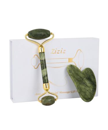 Guasha Jade roller Gua Sha set Anti-aging Muscle Relaxing Relieve Wrinkles Multifunctional Facial Roller 100% Real Jade Durable Noiseless Design Green