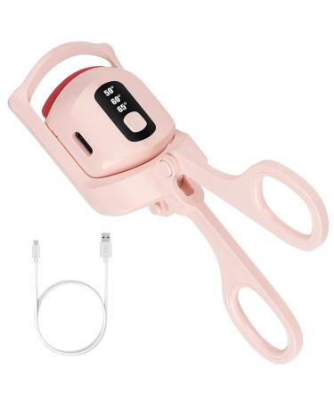Heated Eyelash Curler 3 Modes Electric Eyelash Curler Heated Small Eyelash Curler with LED 15 Seconds Fast Heating USB Rechargeable Lash Curler for Natural Curling and Long Lasting Pink Standard-3 Modes