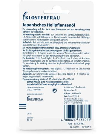 Klosterfrau Japanese Medicinal Plant Oil - 100% Pure Mint Oil for Rubbing Ingesting & Inhaling | 10ml International Shipping - Buy Online on GoSupps.com
