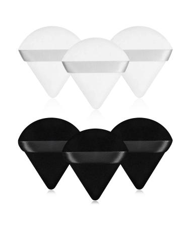 6 Pcs Powder Puff Face Makeup Puffs,Triangle Wedge Shape Soft Velour Powders Puffs for Loose Mineral Powder Body Powder Cosmetic Foundation Wet Dry Beauty Makeup Tool black and white