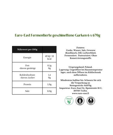 East-Euro Fermented Sliced Cucumber 6-Pack Jar | Traditional Pickling Method | 670g - Buy Online on GoSupps.com