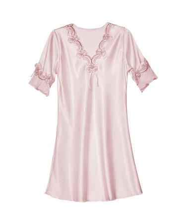 RioU Families Christmas Sweater Set Women Satin Nacht washing dress V-neck short sleeves silk nightgown lace sleep-dessoo-night dress Nighthids Long-sleeved PK1 L